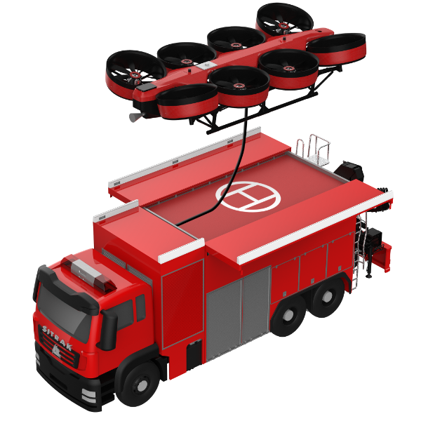Ducted fan high-altitude tethered fire-fighting UAVs(Unmanned Aerial Vehicle system)