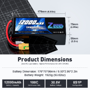 Zeee HV Lipo Drone Battery 8S 30.8V 12000mAh 100C Soft Case With XT90-S High Voltage Lipo Battery for UAV Drone FPV
