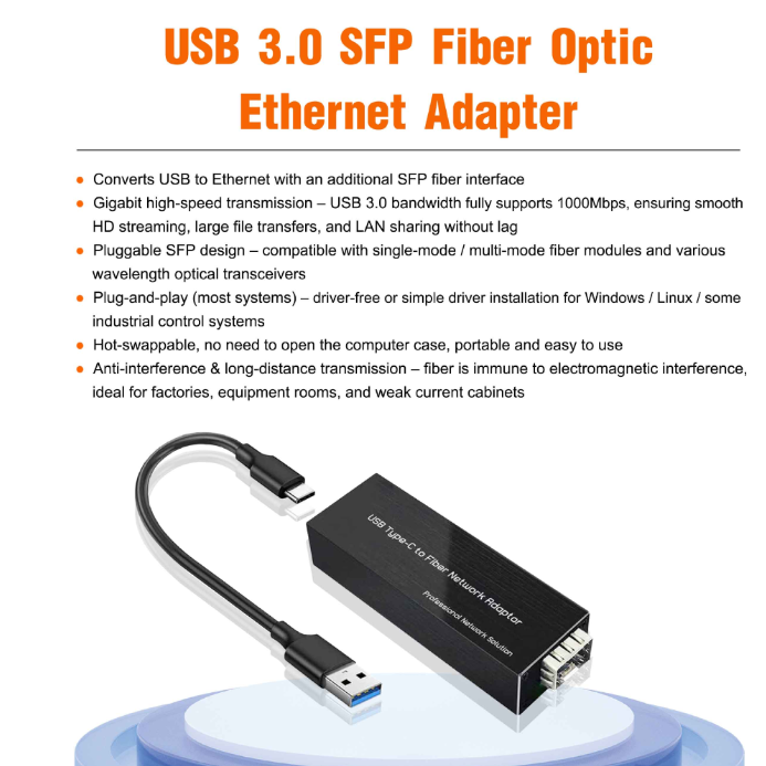 USB 3.0 SFP Fiber OpticEthernet Adapter